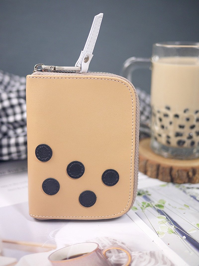 [Pearl Milk Tea] Genuine leather short wallet/wallet/wallet - Wallets - Genuine Leather Khaki