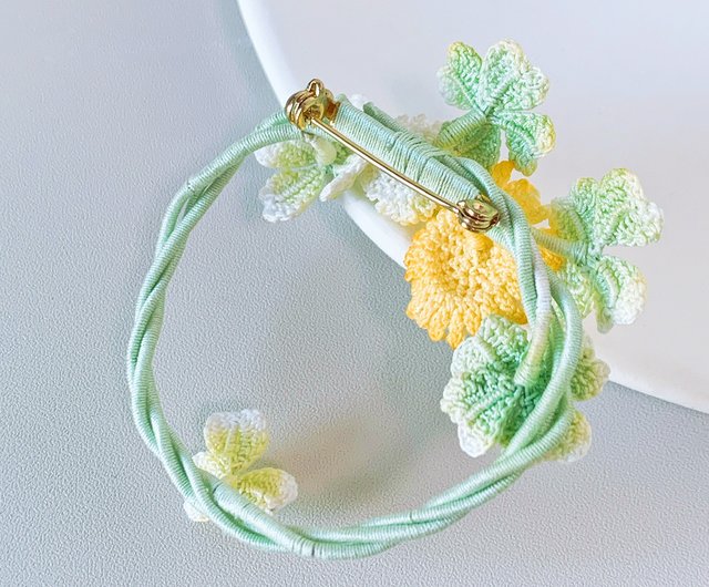 手編みマイクロかぎ針編みタンポポの花/四つ葉のクローバーの