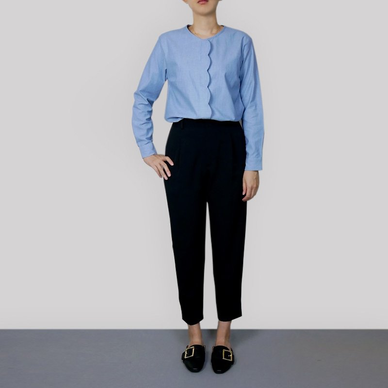 Sky blue thin denim petal cardigan top - Women's Shirts - Cotton & Hemp Blue