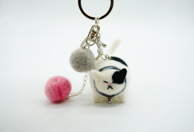 Needle Felt Spotted Cat Tabby Cat Keychain, Decoration Gifts for Cat Lovers - ที่ห้อยกุญแจ - ขนแกะ หลากหลายสี
