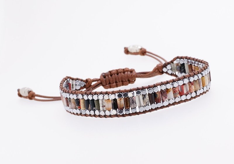 手織小柱管海洋黑膽石拉繩手錬 ( Handmade Gems Bracelet ) - 手鍊/手環 - 寶石 多色