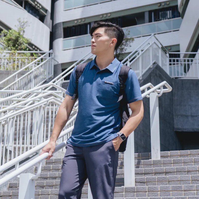 涼感輕丹寧運動 polo 衫(TCool涼感透氣)-藍 - 男襯衫/休閒襯衫 - 其他材質 藍色