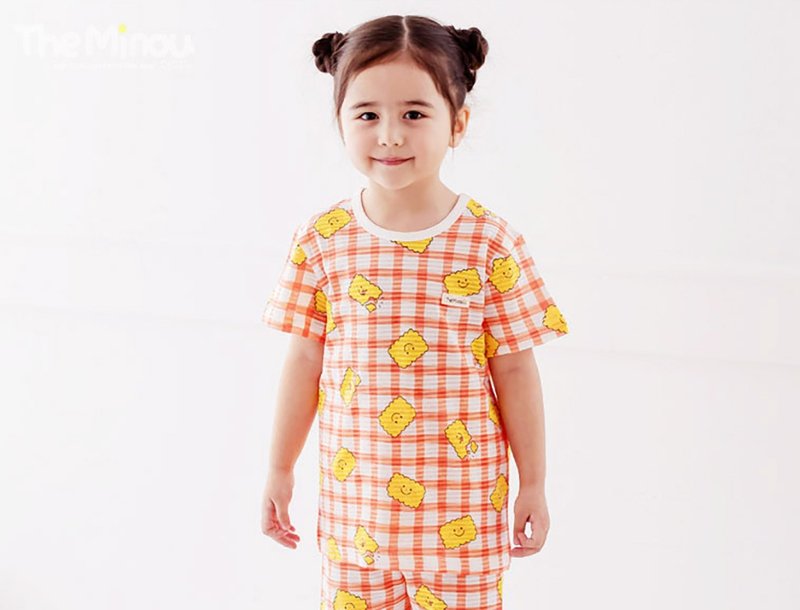 [New Product] Orange Delicious Biscuits-Light Breathable Air Jacket Short Sleeve Korean Children's Clothes TheMinou -T57005 - เสื้อยืด - ผ้าฝ้าย/ผ้าลินิน สีส้ม