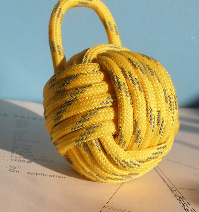 Monkey fist knot- monkey rope / rope sailor / Paperweight / Ornament - Items for Display - Cotton & Hemp Yellow