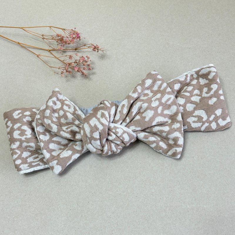 Autumn and winter series | Leopard rice | Leopard rice | Self-tying bow headband - Headbands - Cotton & Hemp Khaki