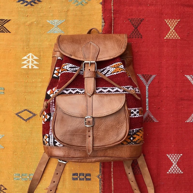 Moroccan Amazigh Kilim Backpack  - Backpacks - Genuine Leather Multicolor