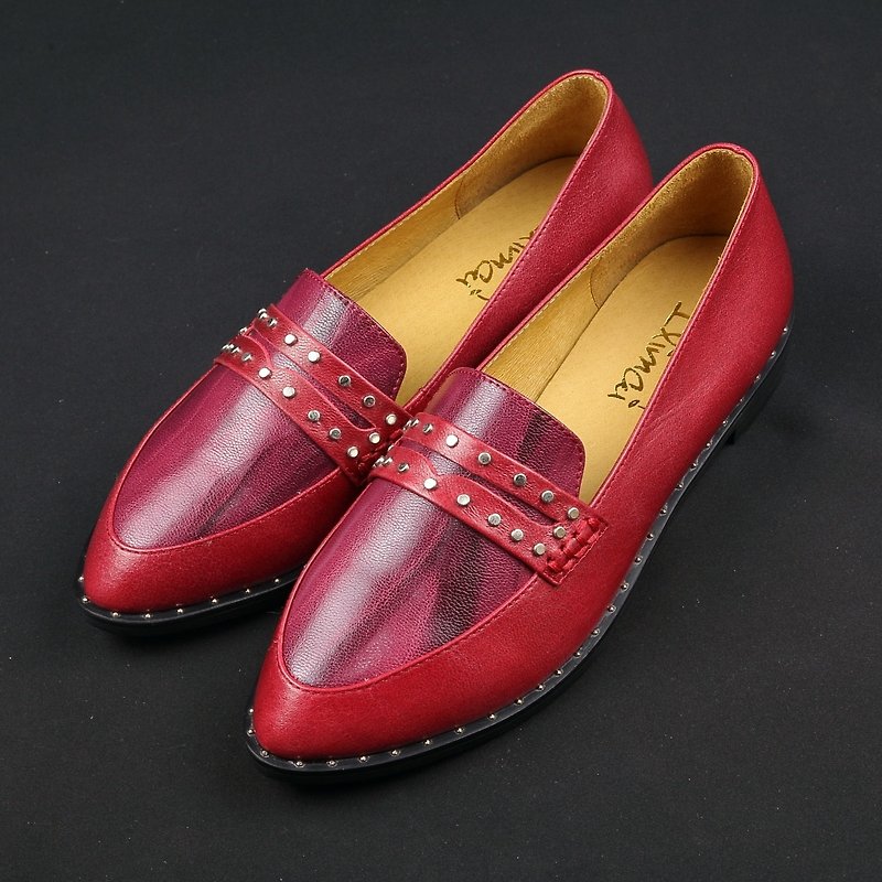 Impressionist Studded Loafers-Jazz Red - รองเท้าลำลองผู้หญิง - หนังแท้ สีแดง