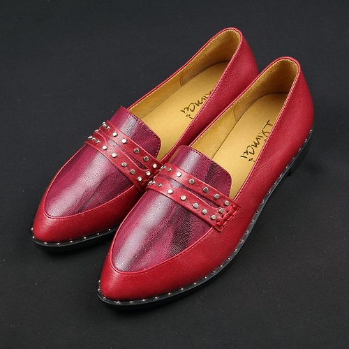 易利邁台灣手工鞋 印象派鉚釘樂福鞋-爵士紅