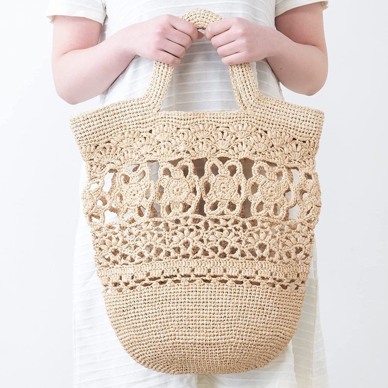 Anemone Bag - Natural raffia hand crochet straw bag - กระเป๋าถือ - วัสดุอีโค สีนำ้ตาล