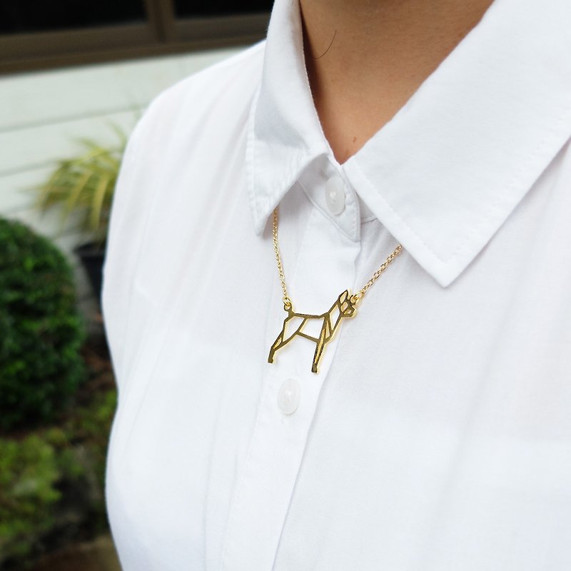 Toy fox Terrier Necklace, Origami Dog Jewelry, Gift for her, Gold Plated Brass - 項鍊 - 銅/黃銅 金色