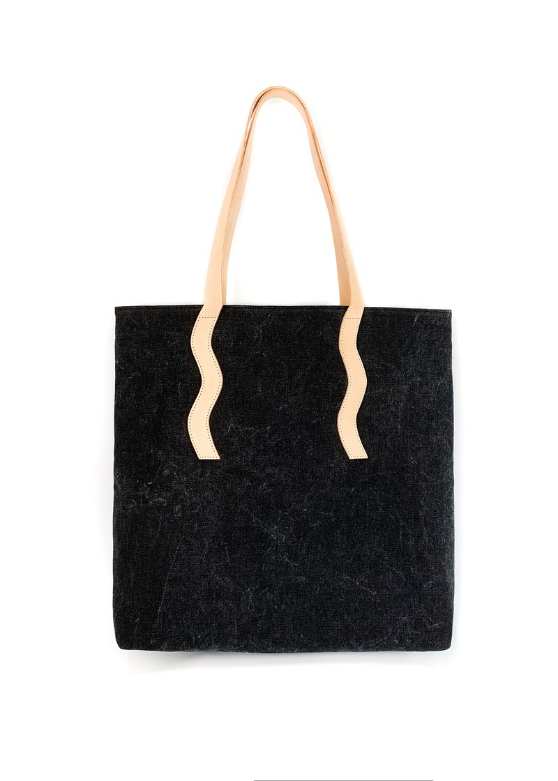 Wave Tote (Black) - กระเป๋าแล็ปท็อป - ผ้าฝ้าย/ผ้าลินิน สีดำ