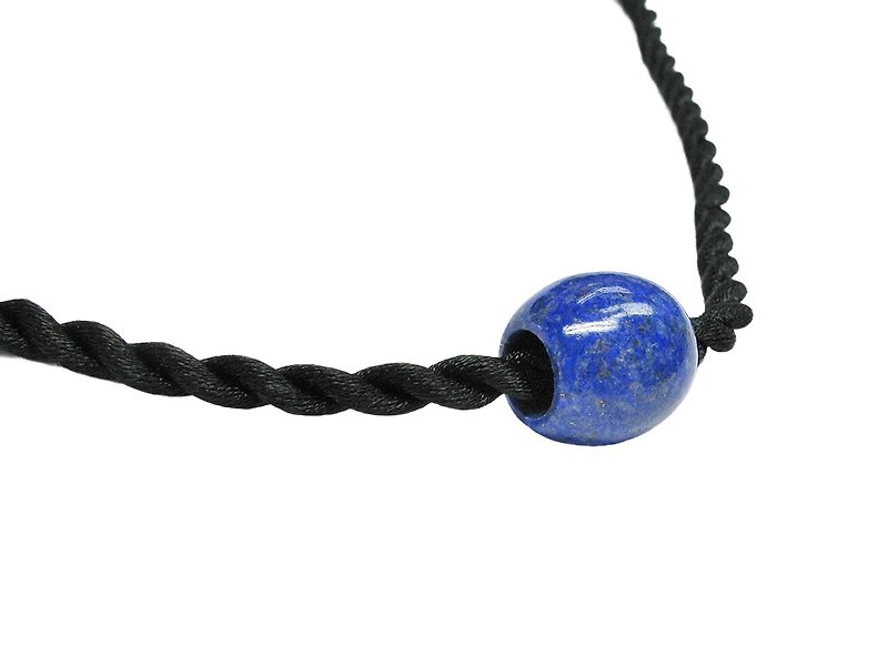 天然藍色青金石 桶鼓珠子, 13x14mm, 附送約 20 英寸黑色扭繩項 - 項鍊 - 半寶石 藍色