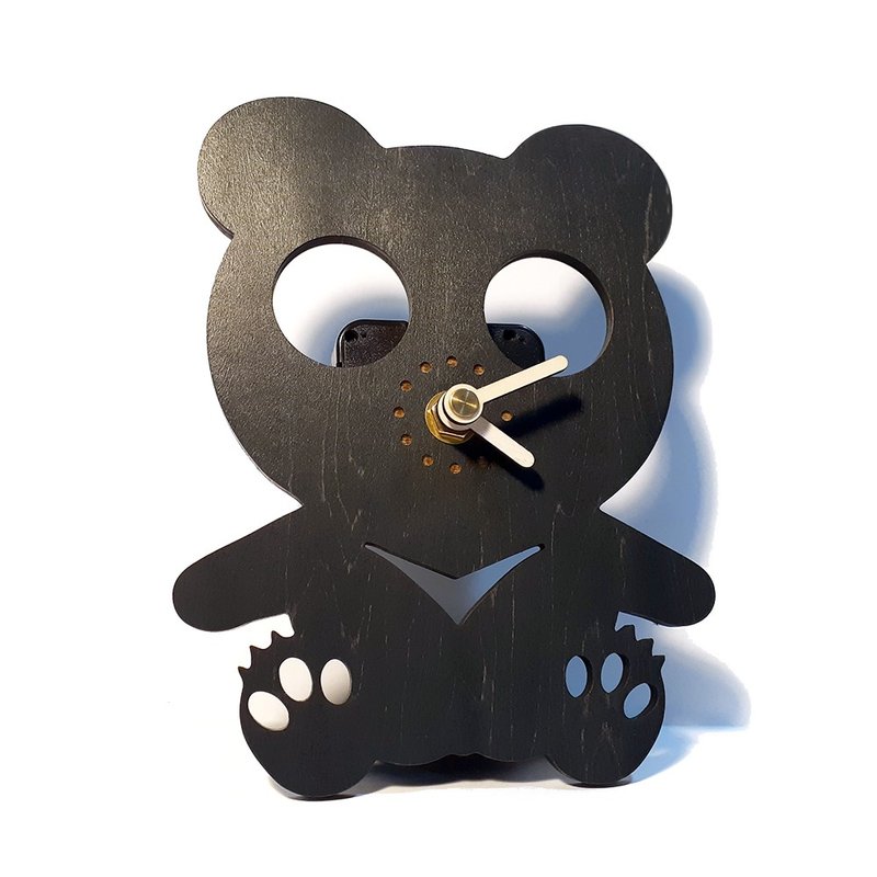 Handmade Wooden Cute Pet Table Clock Taiwan Black Bear - Clocks - Wood Black