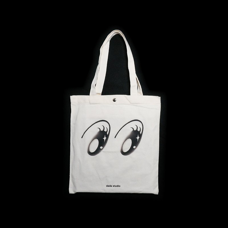Eye illustration art canvas backpack - กระเป๋าแมสเซนเจอร์ - ผ้าฝ้าย/ผ้าลินิน ขาว