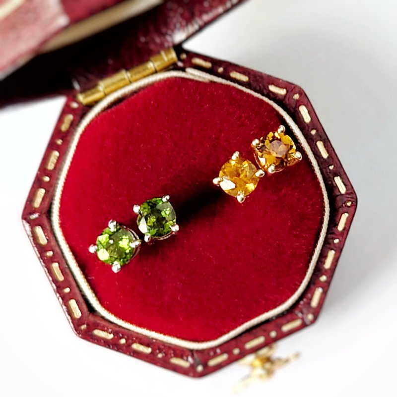 Little Round Tourmaline 18K Gold Plated Silver Earrings - Earrings & Clip-ons - Sterling Silver Pink