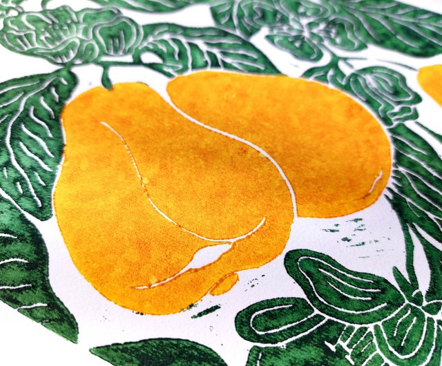 Pear Garden 2 Linocut Block Print 6x6 