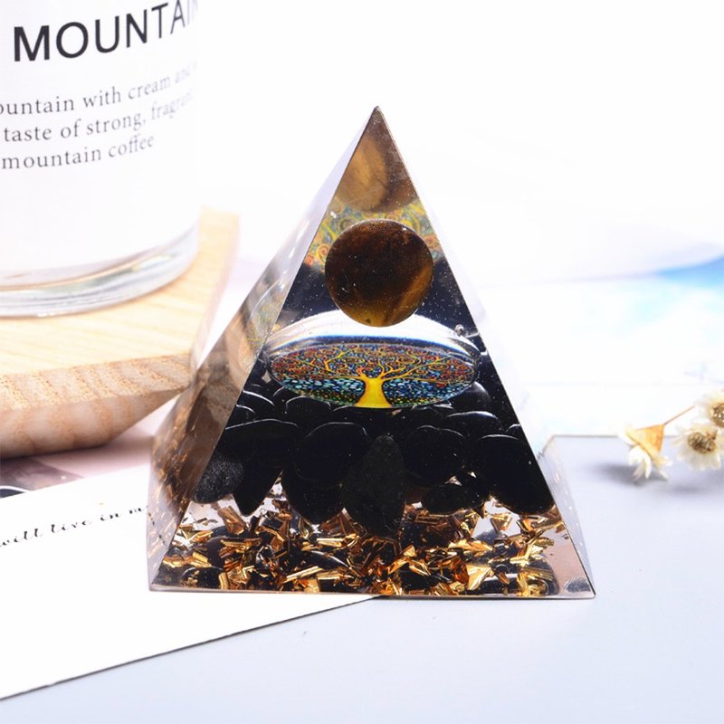 Pyramid, Orgonite, Orgonite Tower / Chakra / Evil ward off / Meditation / Energy Stone's Eye Obsidian - ของวางตกแต่ง - เรซิน 