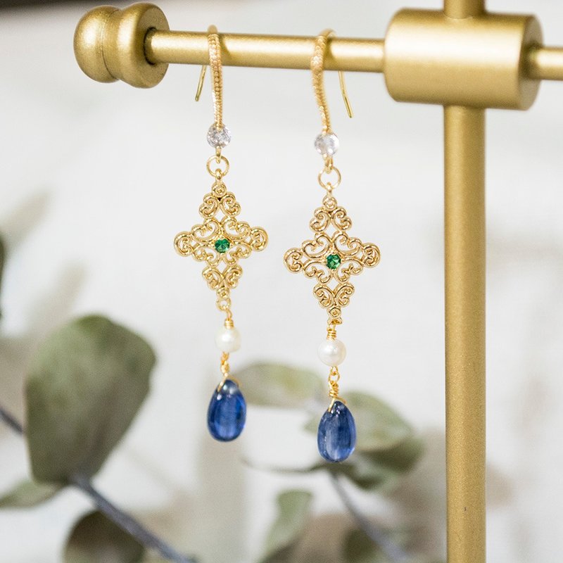 Indigo Star Sea. Earrings | Can be clipped | 14K gold, natural stone - ต่างหู - เครื่องประดับพลอย สีน้ำเงิน
