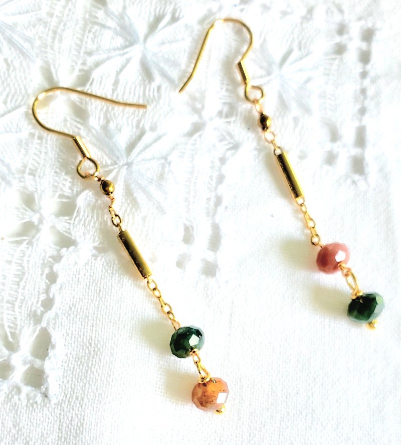 Natural multi color agate stainless steel dangle earring (with certificate) - ต่างหู - เครื่องเพชรพลอย 