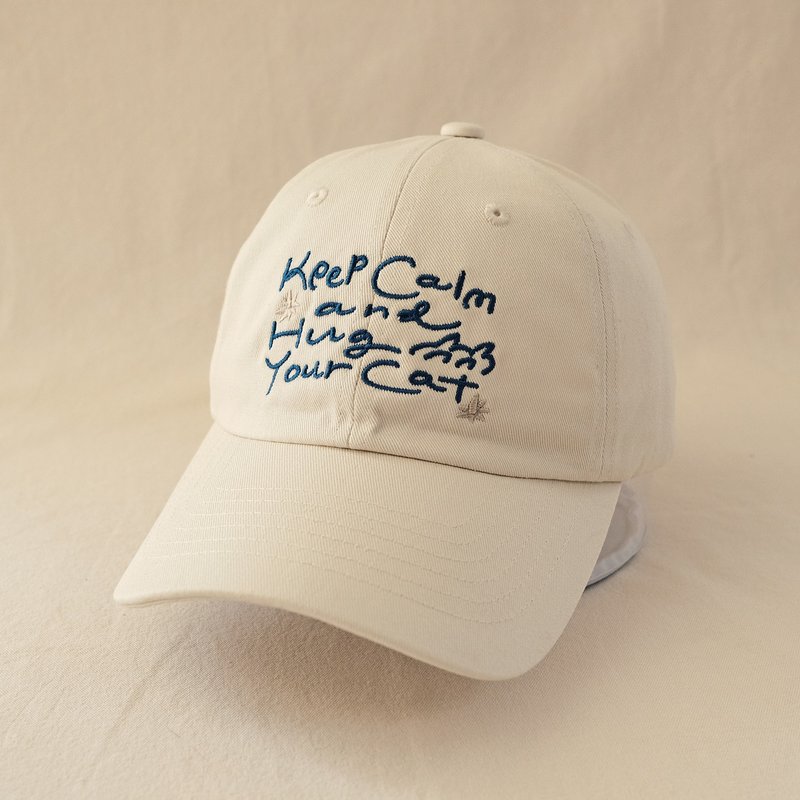 貓島日常刺繡老帽 / Keep calm - 帽 - 棉．麻 白色
