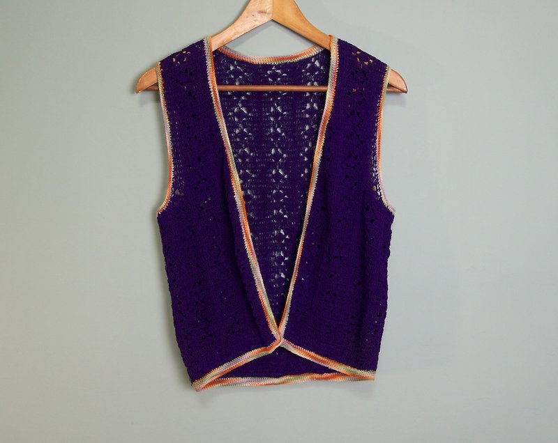 FOAK vintage (scheduled) 靛 purple rainbow edging vest - เสื้อกั๊กผู้หญิง - วัสดุอื่นๆ สีม่วง