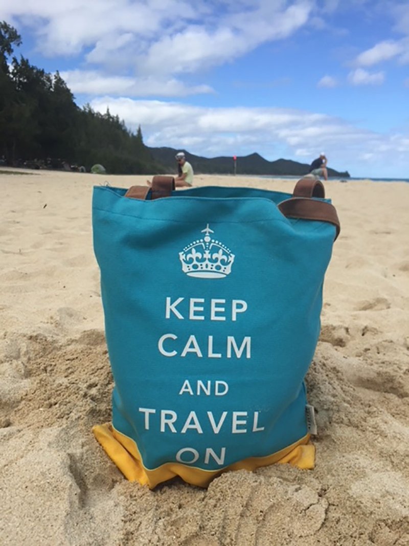 Keep Calm & Travel On Book Tote - Light Blue - Yellow - Messenger Bags & Sling Bags - Cotton & Hemp Blue