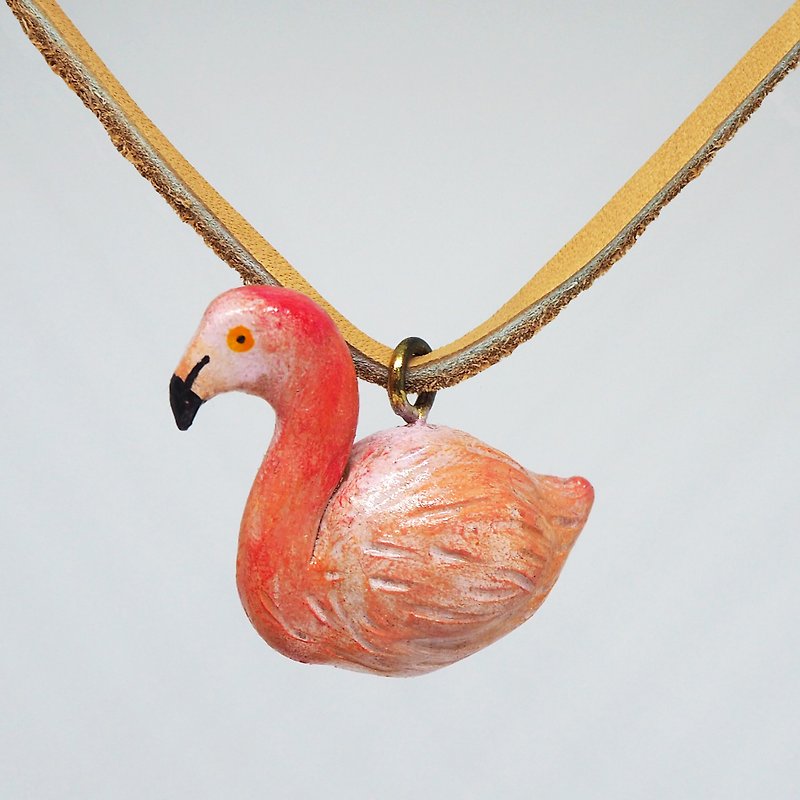 小火烈鳥手工手繪頸鏈/墜子 Flamingo handmade necklace - 頸圈項鍊 - 黏土 粉紅色