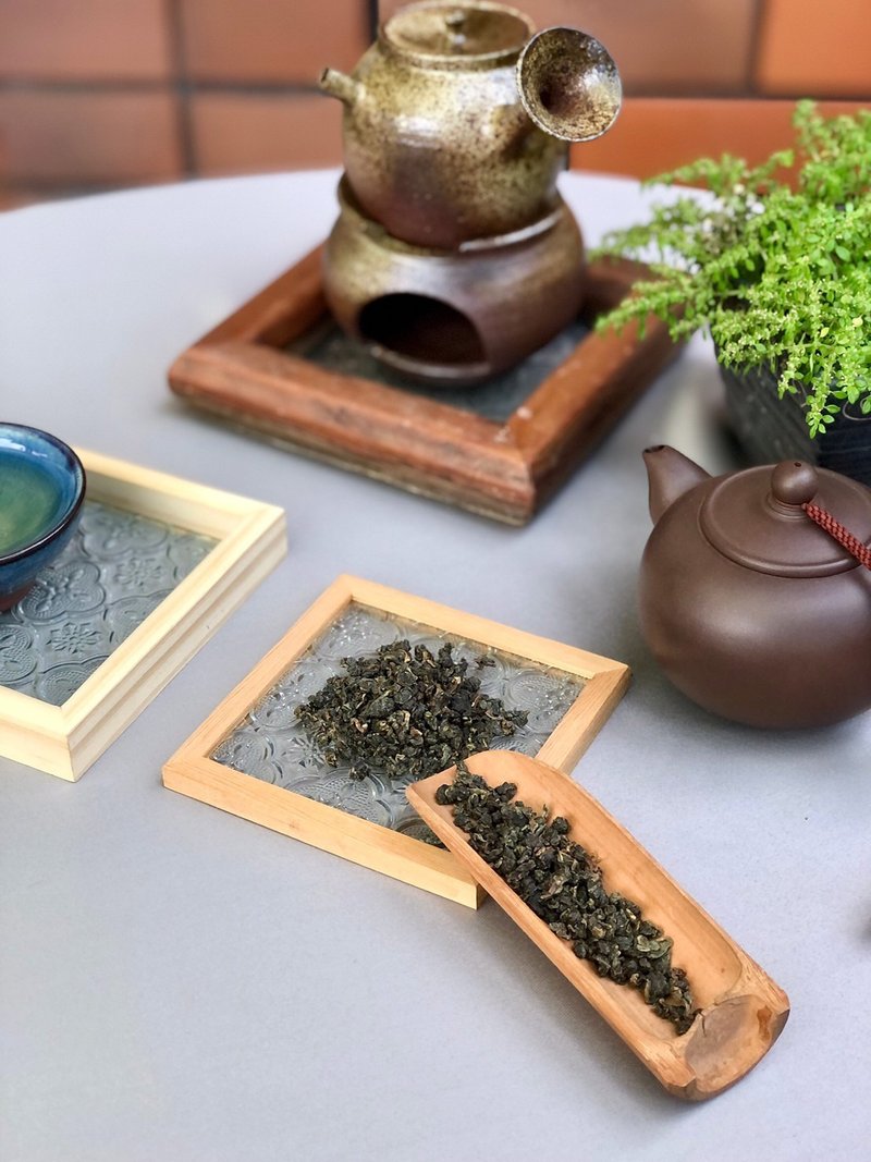 檜木  海棠花復古毛玻璃杯墊 - 杯墊 - 木頭 