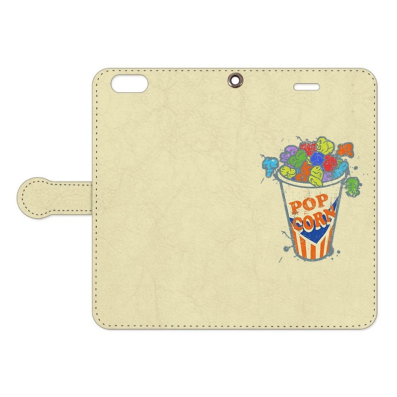 Notebook type iPhone case / Crazy popcorn - Phone Cases - Genuine Leather Khaki