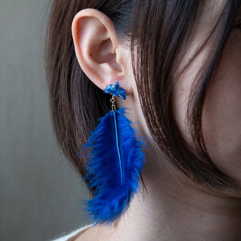 Winter bird's earrings - blue - earrings or earrings - ต่างหู - พลาสติก สีน้ำเงิน