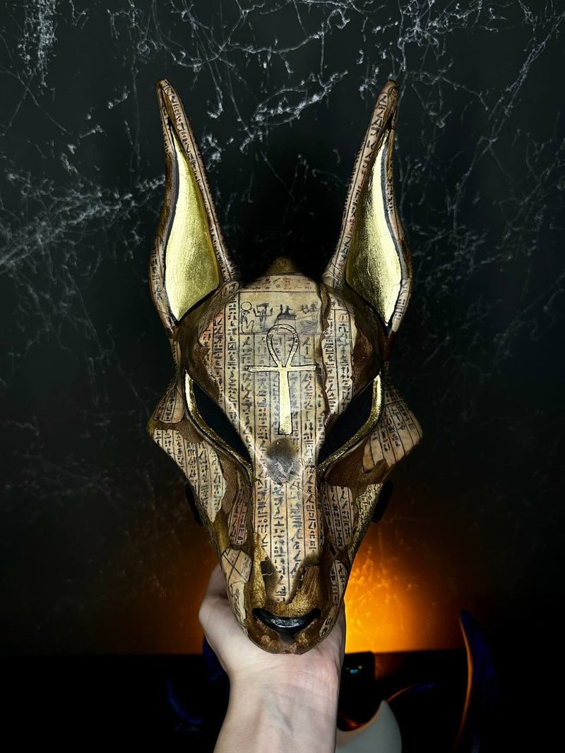 Egyptian Black Anubis Mask with Gold, Cosplay Face Mask Costume - หน้ากาก - เรซิน สีทอง