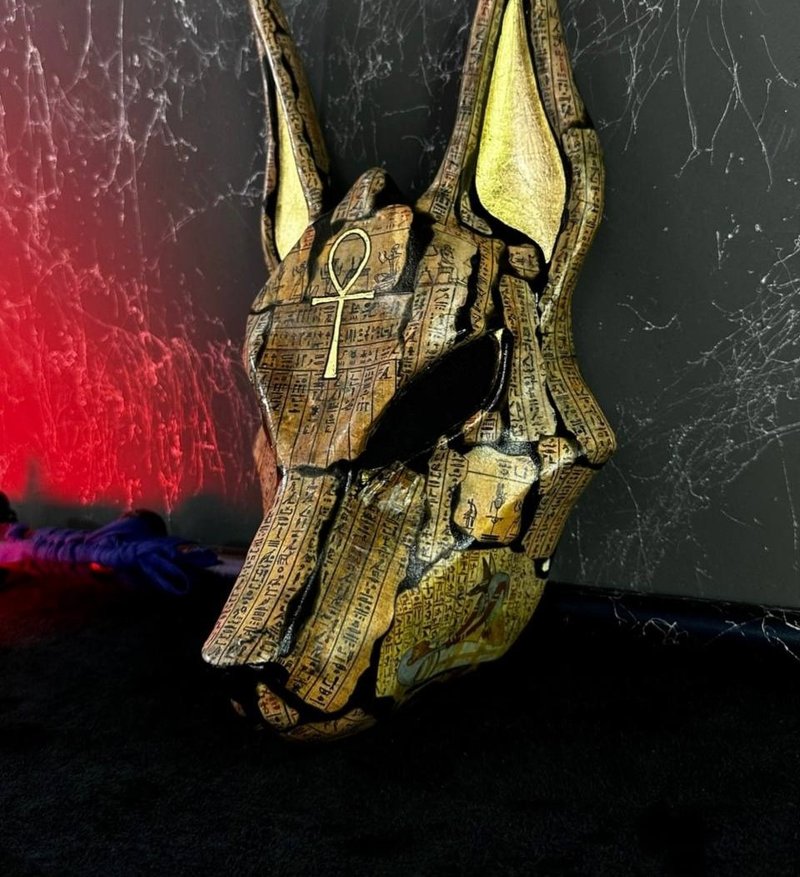 Egyptian Anubis Mask with Gold, Cosplay Face Mask Costume, Jackal mask wear - Face Masks - Resin Gold