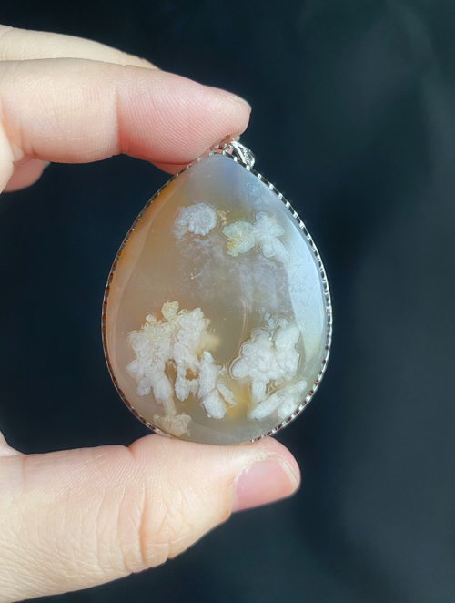 樂藏｜輕珠寶｜手作能量 櫻花瑪瑙 西柚色 油畫 S925銀鑲拖 項鍊 閨密 天然石 禮物