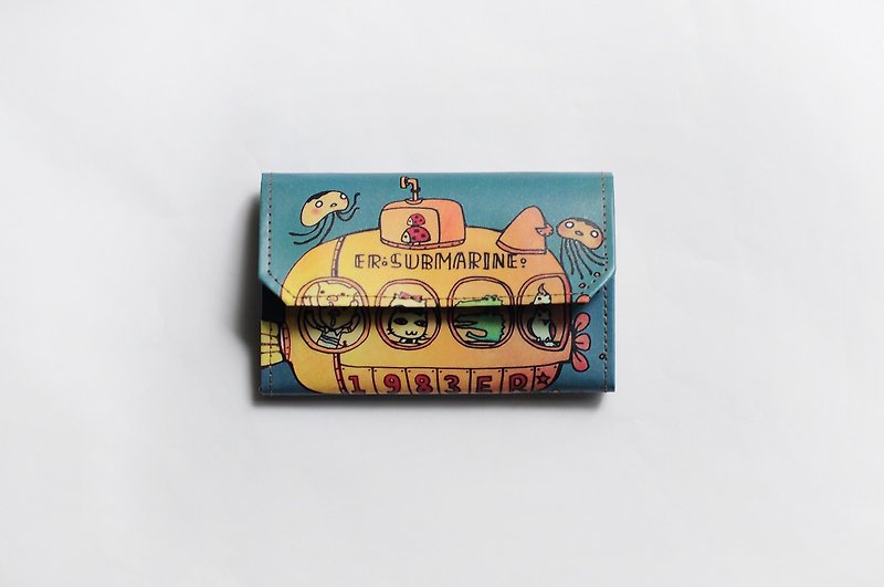 防水加工紙カード 小銭入れ-手描きシリーズ 黄色い潜水艦 - 小銭入れ - 紙 ブルー