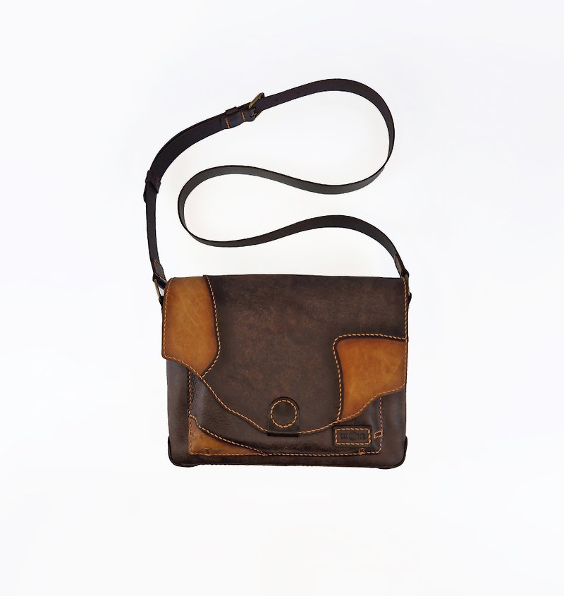 Leather Messenger Bag, Crossbody Satchel, Brown Shoulder Mailbag, Handmade Gift - กระเป๋าแมสเซนเจอร์ - หนังแท้ สีนำ้ตาล