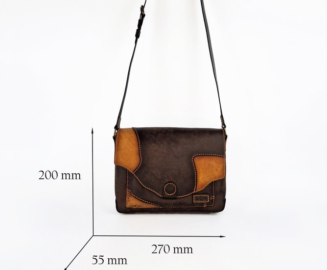 レザーメッセンジャーバッグ、クロスボディサッチェル、ブラウン