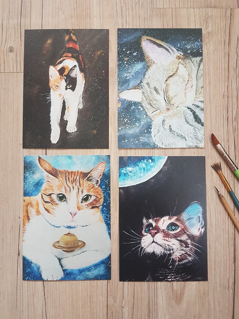 Cosmic Cats and Stars-Group D (Four)/Postcards - การ์ด/โปสการ์ด - กระดาษ หลากหลายสี