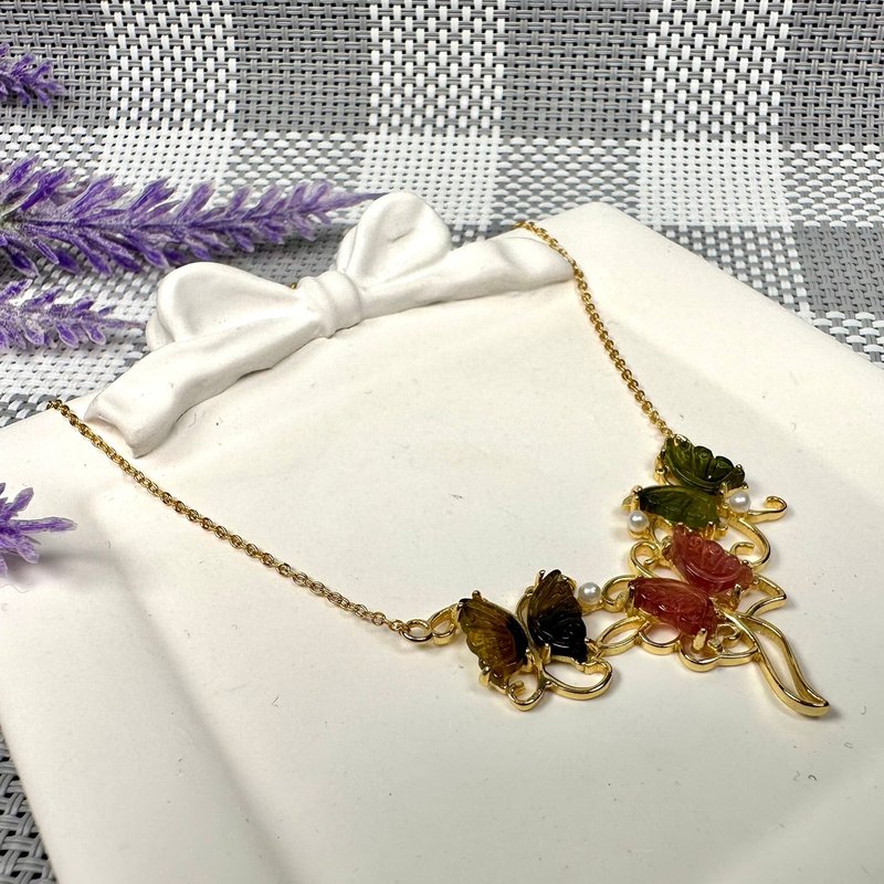 [Inexplicably Wonderful Grocery Store] Butterfly Love Color Tourmaline S925 Silver Necklace - สร้อยคอ - เงินแท้ หลากหลายสี