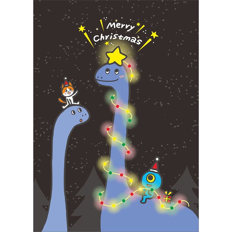 Y planet_shiny bright dinosaur_postcard - การ์ด/โปสการ์ด - กระดาษ สีดำ