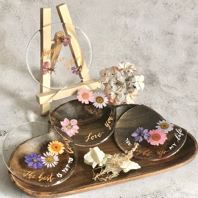 Pressed flower real flower handwriting coaster knick-knack (with small wooden frame) - Items for Display - Plants & Flowers Multicolor