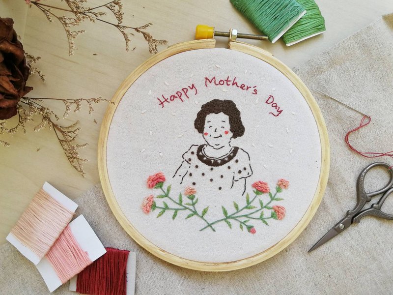 母親節刺繡似顏繪 / 2人 - 喜帖 - 棉．麻 粉紅色