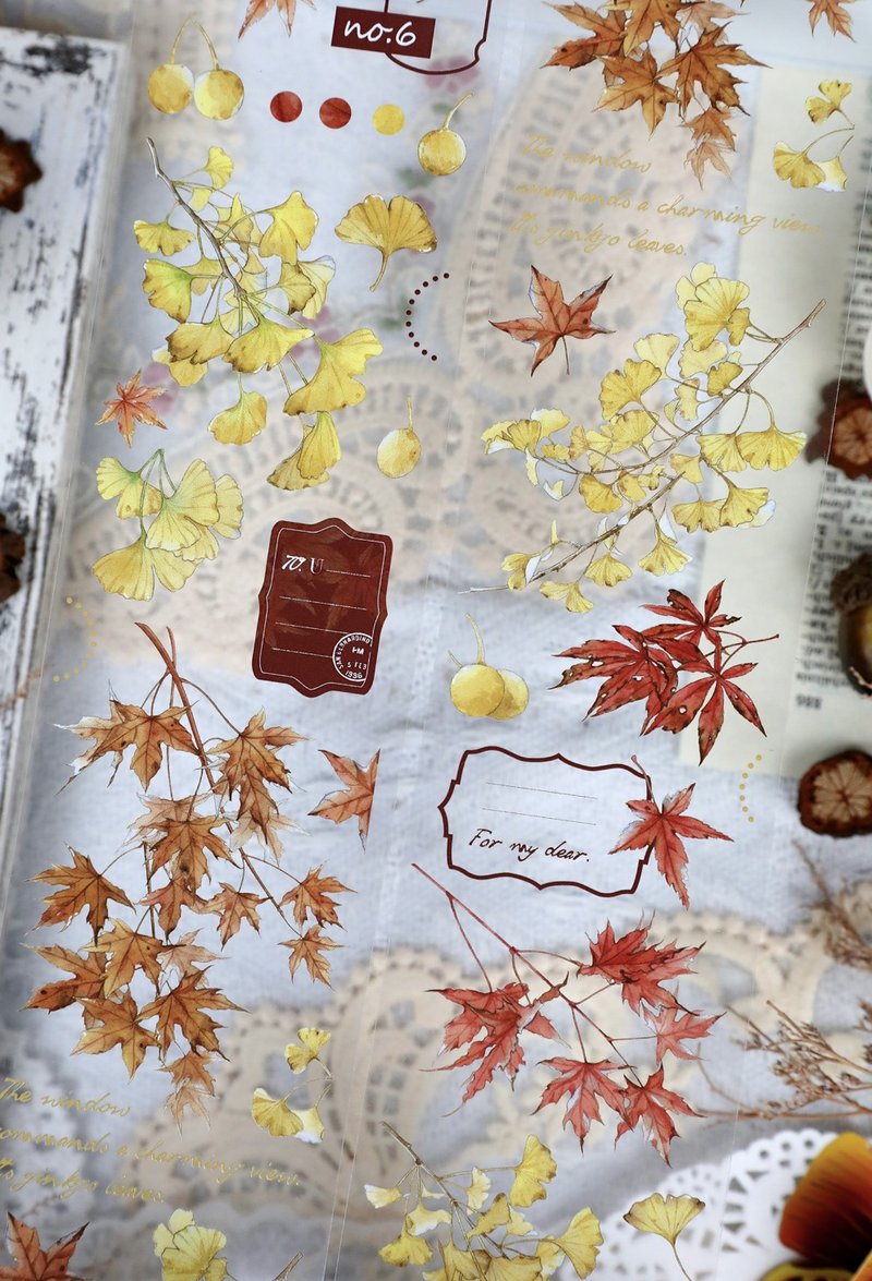 Autumn landscaping with red leaves / いちょう PET and paper tape 10 meters roll - Washi Tape - Other Materials Red