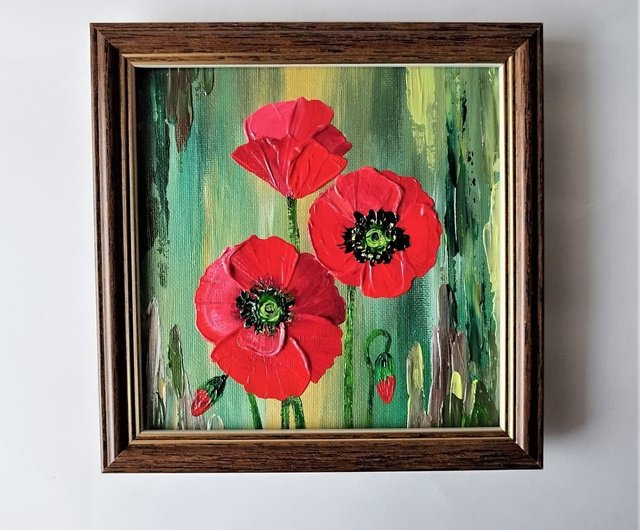 絵の赤いケシの花束の花。絵画を掛けた壁の装飾 - ショップ