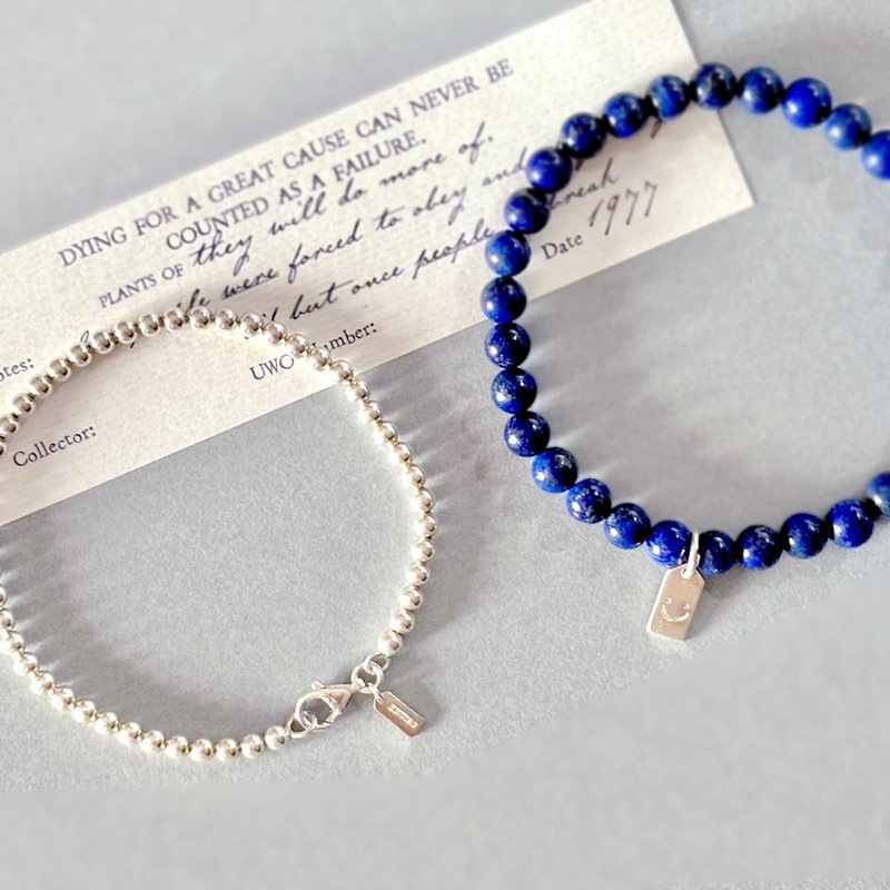 High quality ~ lapis lazuli sterling silver round bead bracelet bracelet - สร้อยข้อมือ - เงินแท้ สีเงิน