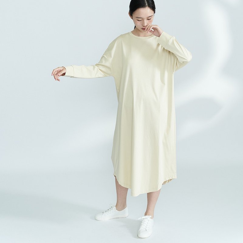 Smooth Mulberry Silk Long Sleeve Dress Sporty Inner Layering Knit D210122 - ชุดเดรส - หนังแท้ สีเหลือง