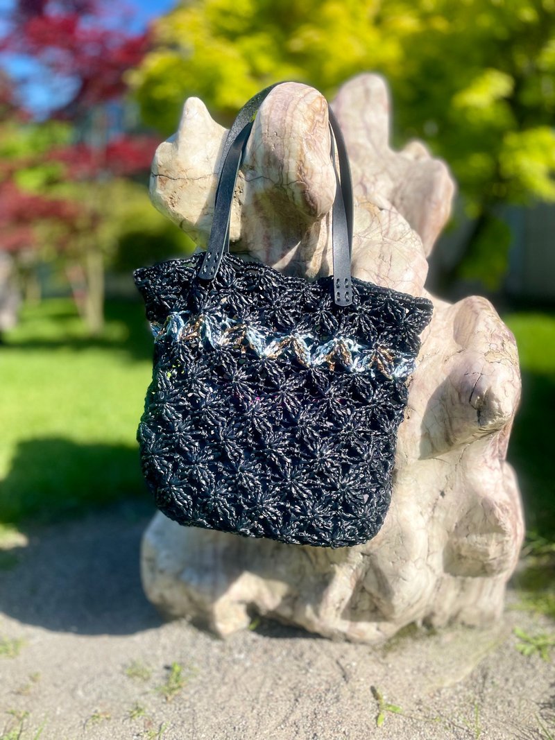 KVEETENbag black Bag handbag Black bag Raffia bag Crochet bag - 手提包/手提袋 - 聚酯纖維 黑色