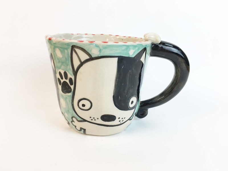Nice Little Clay Handmade Mug_Black Wheel Dog & Dog 0103-03 - Teapots & Teacups - Pottery Green