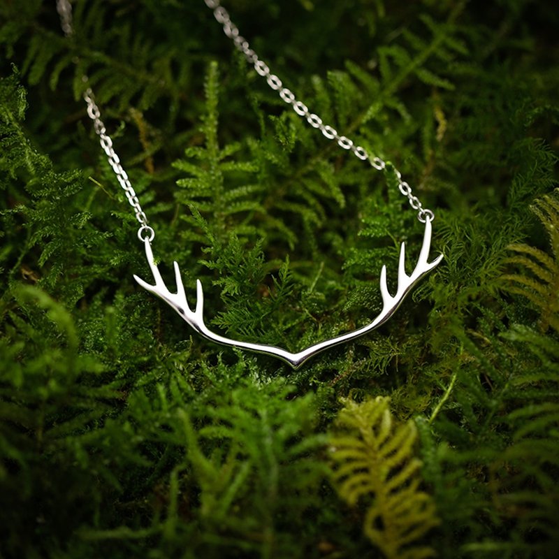 Antler Forest Clavicle Chain Silver Gold Plated Short Necklace Art Simple Pendant Girlfriend Birthday Gift - Necklaces - Silver Silver