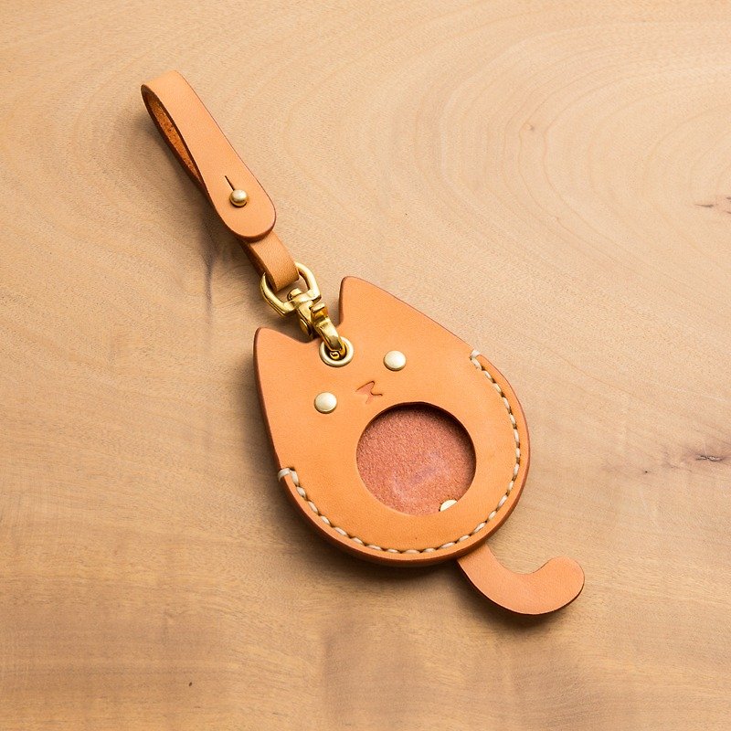Gogoro鑰匙皮套(黃棕色-貓咪) - 鑰匙圈/鑰匙包 - 真皮 橘色