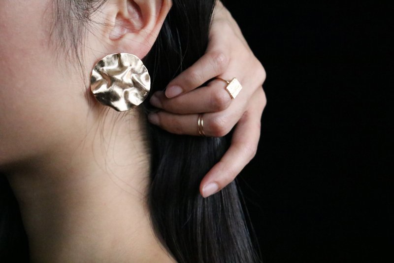 Round Water Ripple Earrings-Large-Matte - ต่างหู - เงินแท้ 